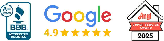BBB A+ Accredited, Google 4.9 stars, Angi Super Service Award 2025